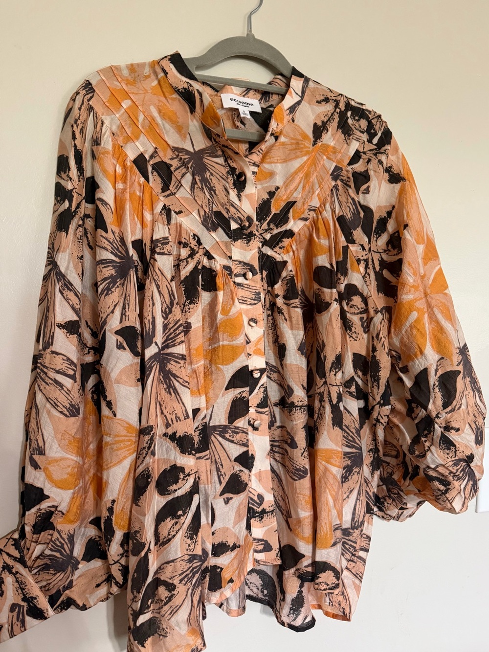 ee:some Floral Print Button-Front Blouse - Orange/Black